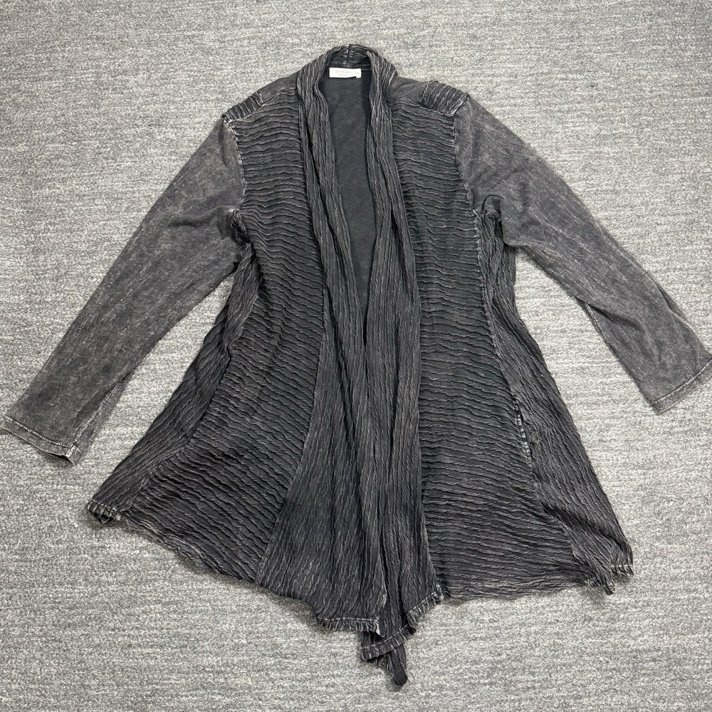 Jess & Jane Mineral Wash Open Cardigan 2X Pockets Gray Artsy Boho Lagenlook USA